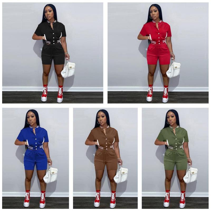 

Women's Tracksuits Retro Baseball Uniform Suits Women Short Sleeved Lapel Jacket Shorts Jogger Sets Two Piece Tracksuit Set Female Leisure, Pink