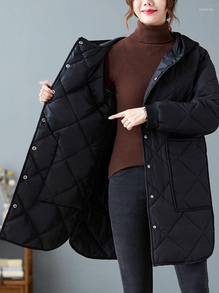 

Women's Trench Coats Winter Jacket Women 2023 Korean Fashion For Long Black Loose Warm Plaid Top Casual Vintage Quilted Female