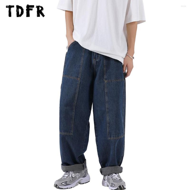 

Men' Jeans Pocket Cargo Mens Streetwear Solid Color Loose Wide Leg Elastic Waist Casual Denim Pants Trousers Men, Blue