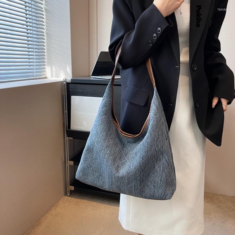 

Evening Bags Denim Hobo Fashion Shoulder Bag For Work Designer Large Capacity Tote Shopping Women's Summer Handbag Luxury Versatile, Blue