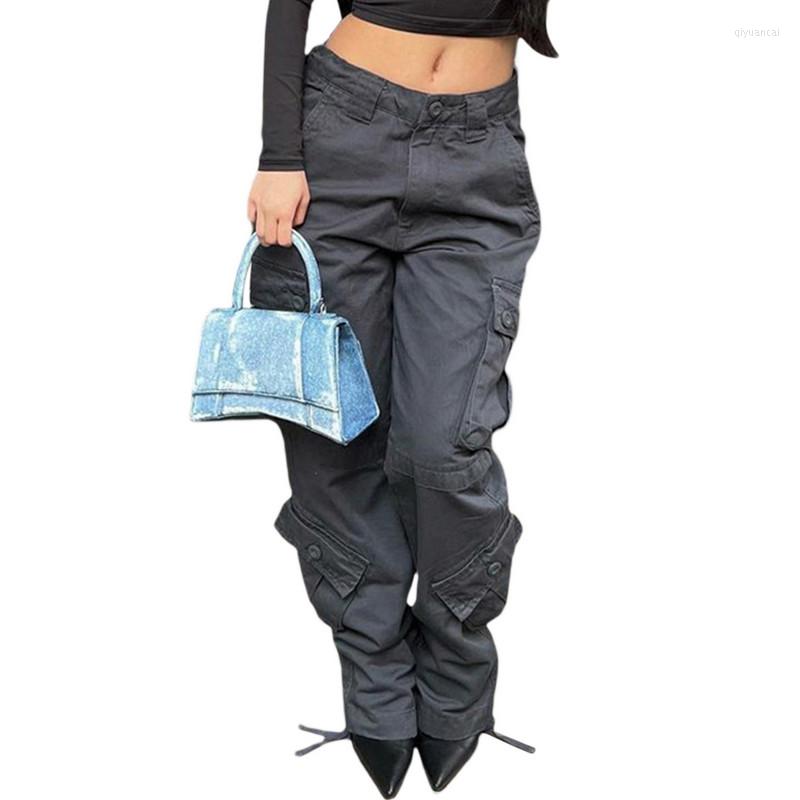 

Women' Pants Women Denim Cargo Autumn Winter 2023 Plain Style High Waist Washed Long Jeans Ladies Street Wear