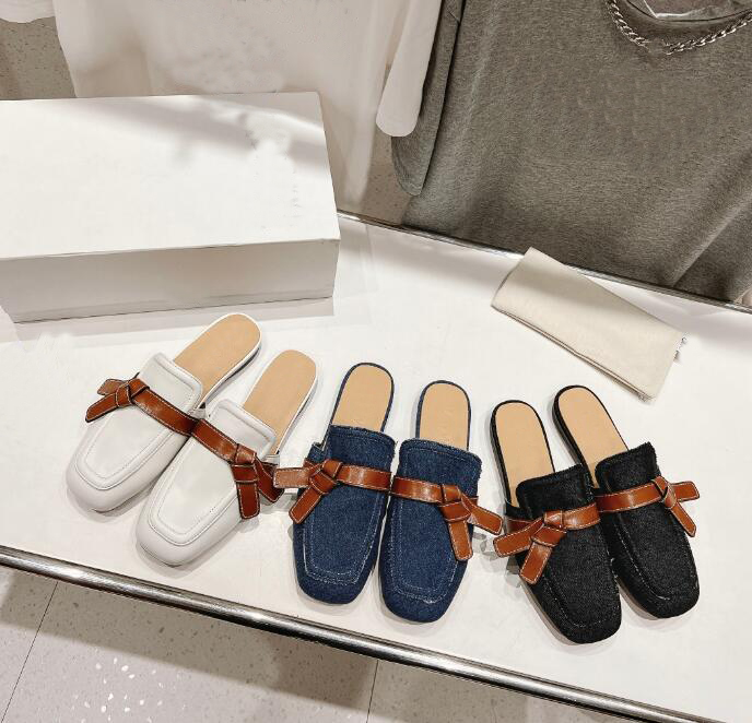 

Luxury Designer Women Sandals Bow Knot Muller Slippers Women Flat Bottom Casual Shoes Spring Summer Half Trailer Fashion Comfortable Outwear Size35-40, Color 3