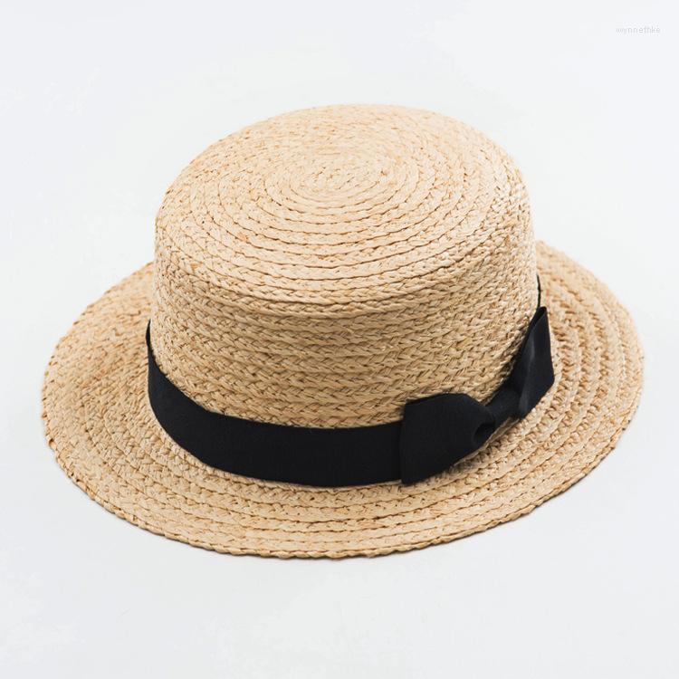 

Wide Brim Hats X275 Lafite Bow Flat-top Hat Adult Leisure Tourism Beach Caps Straw Hat.raffia Jazz Cap Panama, Khaki