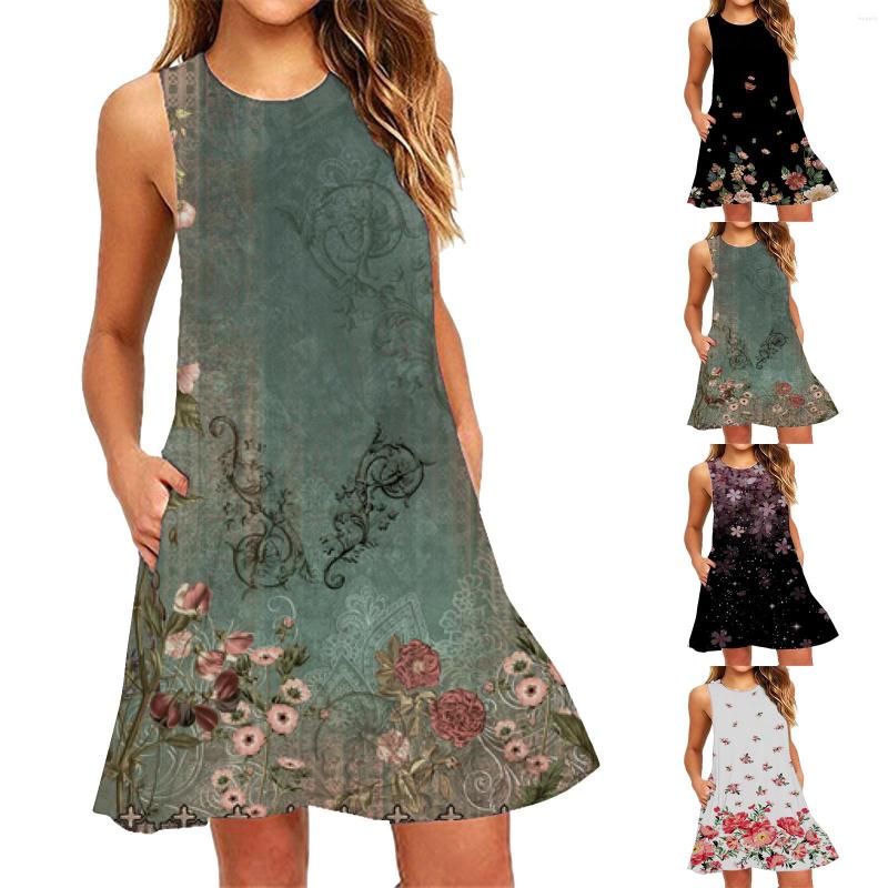 

Casual Dresses Women' Summer Dress Floral Print Sleeveless Vest, Pink