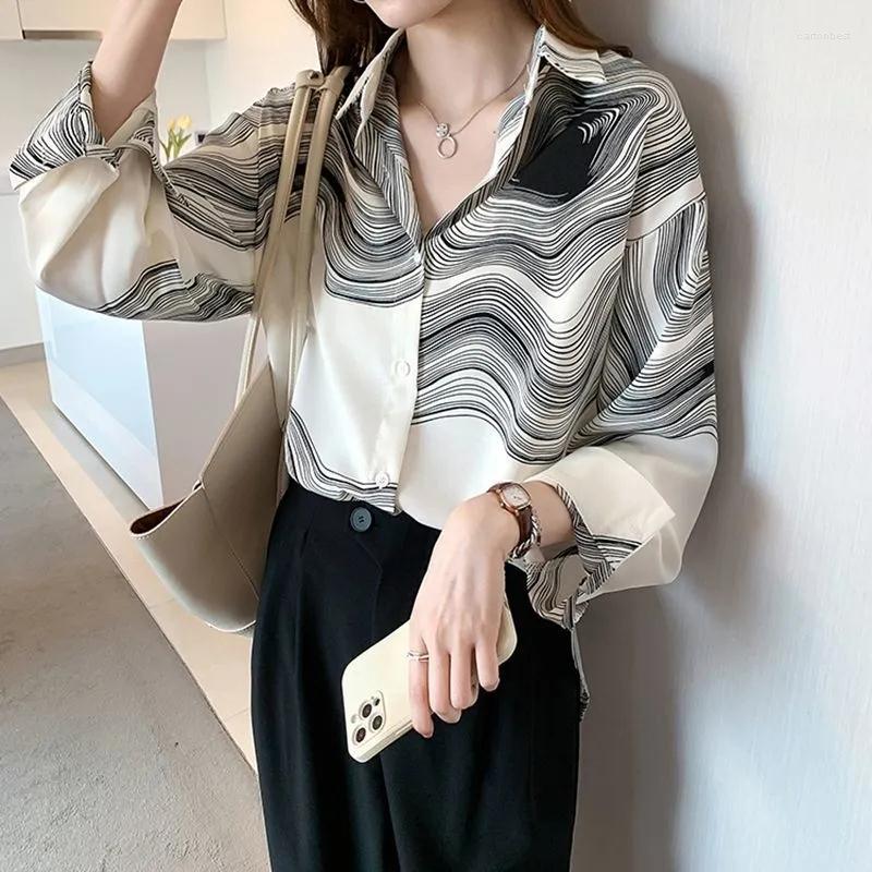 

Women's Blouses 2023 Spring Summer Vintage Elegant Lapel Blouse Office Lady Commute Loose Print Pullovers Long Sleeve Shirt Women's, Black