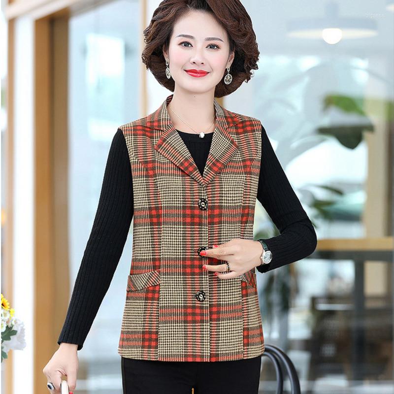 

Women's Vests #0747 Spring Vest Women Plaid Waistcoat Female Short Sleeveless Jacket Single Breasted Blazer Vintage Outerwear, Blue plaid