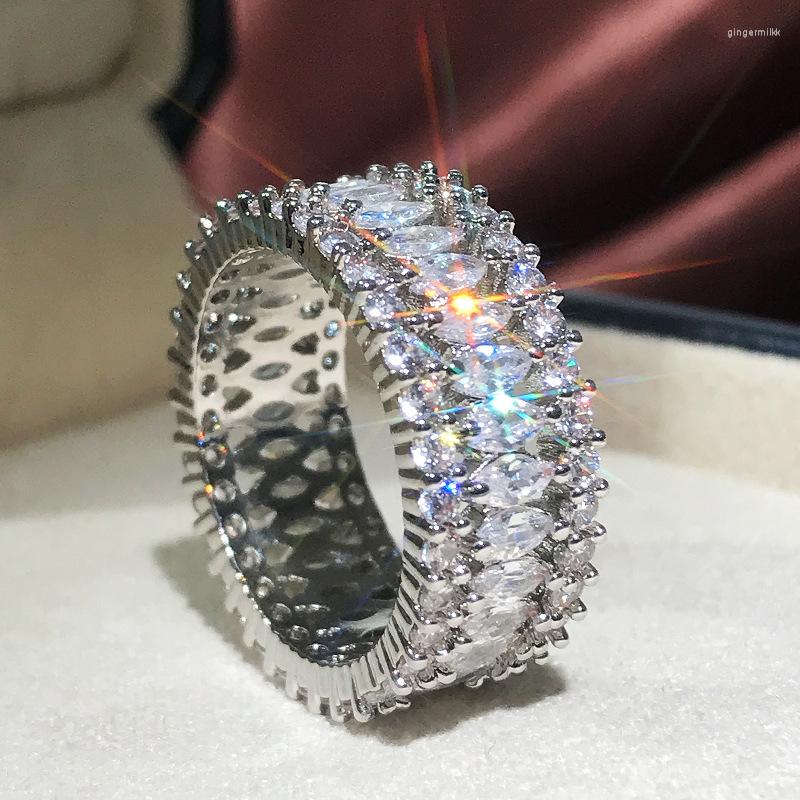 

Cluster Rings Simple Elegant 925 Sterling Silver Plata Dazzling CZ Zircon Crystal Ring Promise Wedding Engagement For Women Bague Femme