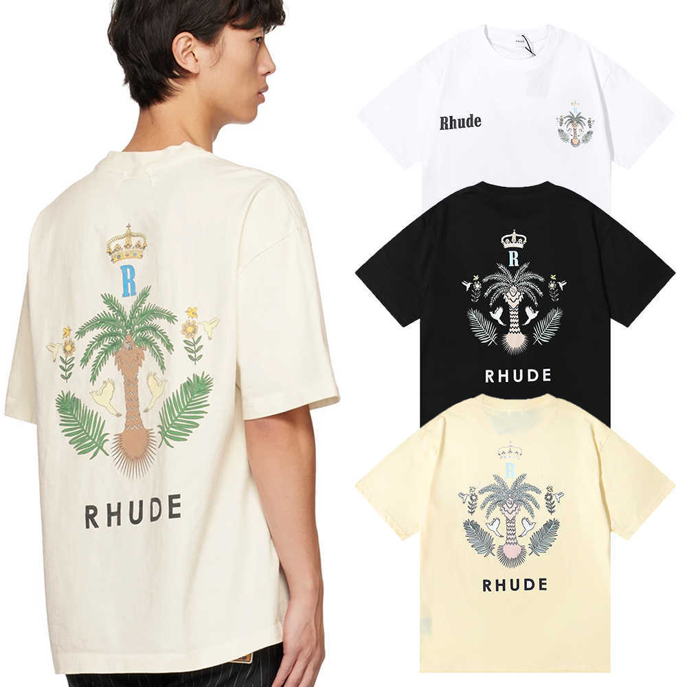 

Designer Fashion Clothing Tees Hip hop TShirts Rhude Las Palmas Coconut Tree Print Pure Cotton Casual Short Sleeve Men's Women's Loose Underlay T-shirt Streetwear, Black