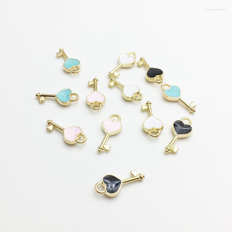 

Pendant Necklaces 30pcs/lot Heart Shape Key Enamel Carousel Charms For DIY Bracelet Necklace