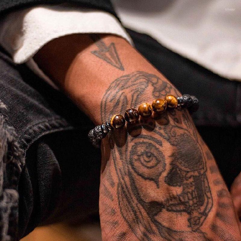 

Strand Fashion Stone Bead Men Bracelet Temperament Handmade 8mm Tiger Eye Lava For Jewelry Gift