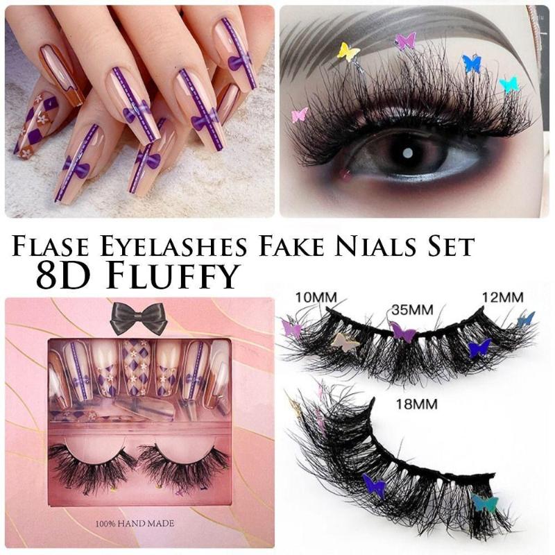 

False Eyelashes Handmade Eyelash Extension Dramatic 8D Fluffy Butterfly Sequins Decorative Lashes Flase Fake Nials Set Messy