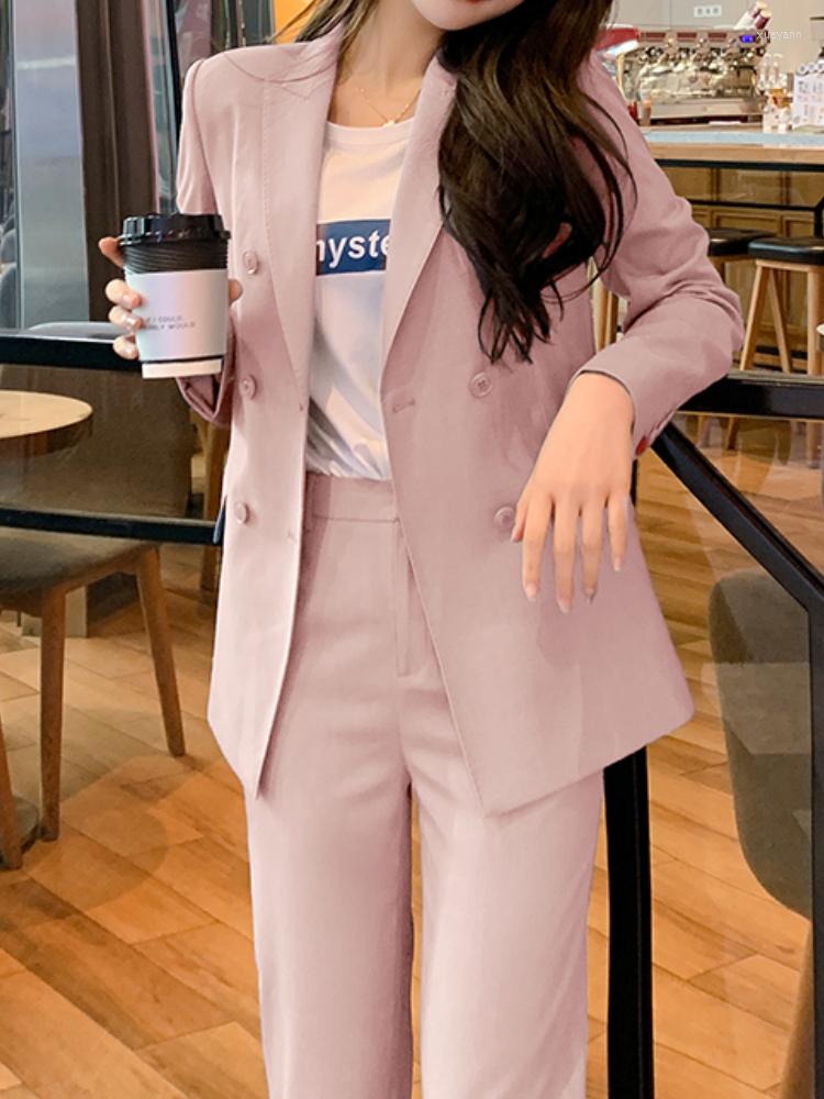 

Women's Two Piece Pants Women Summer Elegant Business Trousers Suit Office Ladies Casual Blazer Pantsuits Femme Fashion Korean Formal, Grey blue
