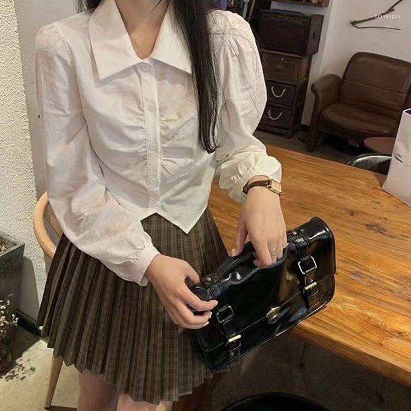 

Women' Blouses Shirt Women' Polo Pleated Short With Long Sleeve Vintage Clothes For Women Tops Shirts, Bottom up