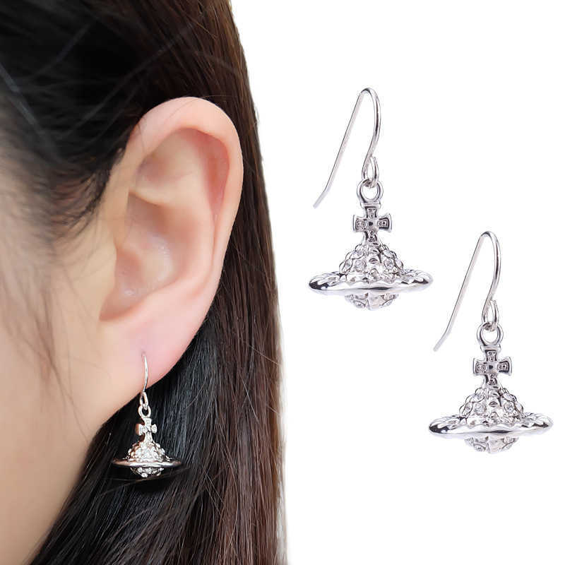 

Nanaspace Empress Dowager West Silver Diamond Studded Rivet Full Saturn Stereo Earring Hook Ins Punk New