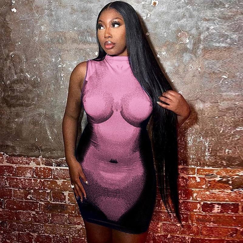 

Casual Dresses Summer Women' Products Recommend Sleeveless High-necked Fashion Temperament Tight-fitting Niche Design Street Dress, Blue