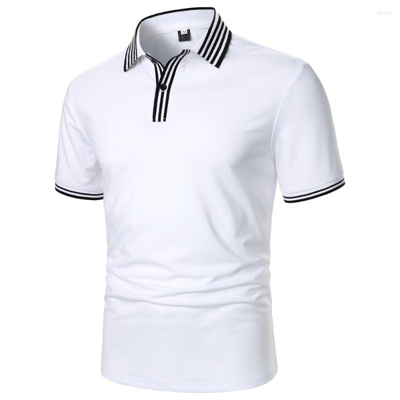 

Men' T Shirts Men Short Sleeve Polo Shirt Solid Color Tops Contrast Strips Design Summer Streetwear Casual Fashion Rib Lapel Top, White