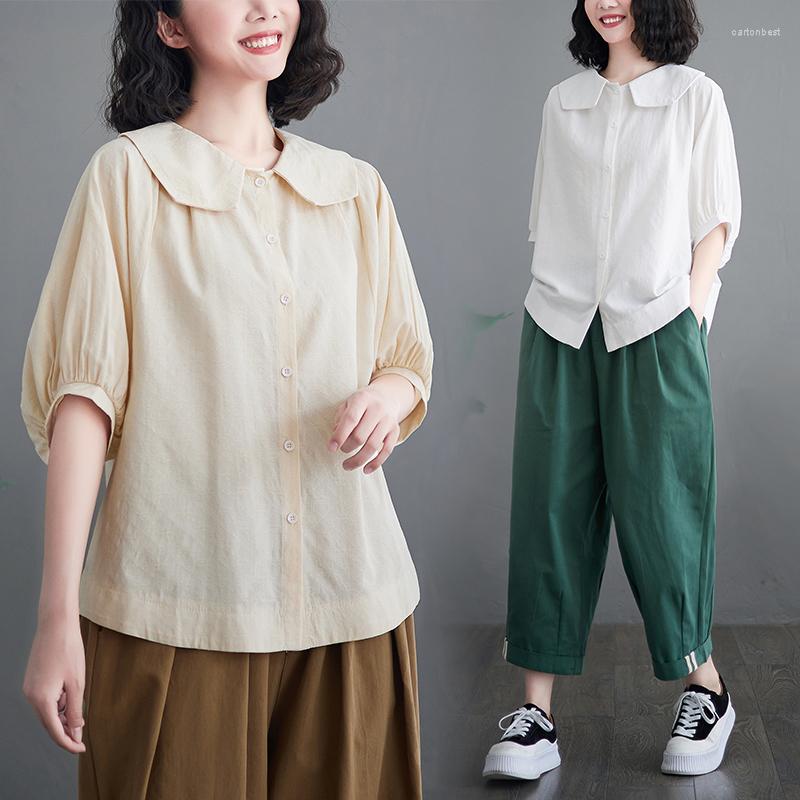 

Women's Blouses Thin Bat Sleeve Shirt Women's Summer 2023 Loose And Versatile Doll Collar White Top
