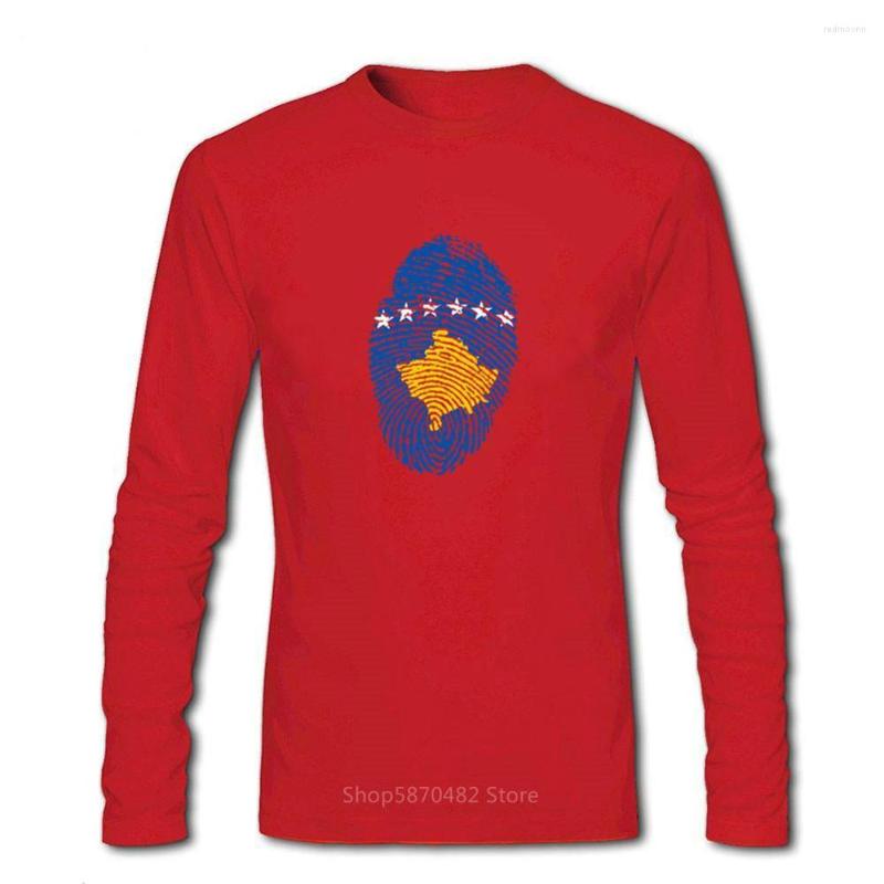 

Men's T Shirts Kosovo Flag Fingerprint Printing Advanced Custom T-shirt 2023 Funny Autumn Long Sleeves O Collar Cotton, No print