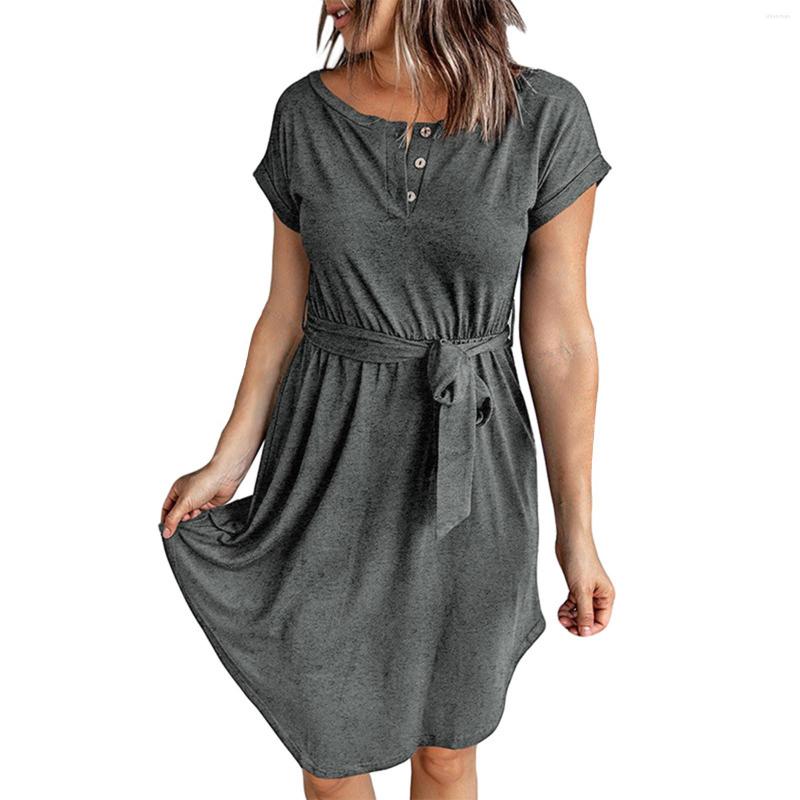 

Women's Blouses Beach Dress Womens Waistband Casual Summer T Shirt Style Short Sleeve Flare Ladies Dresses, Black