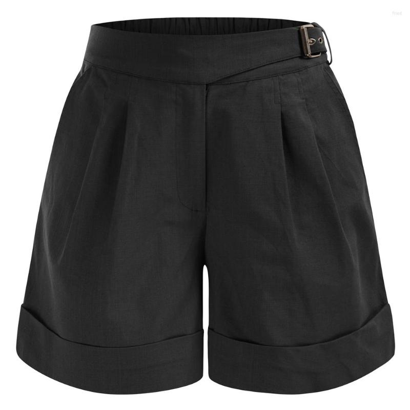

Women' Shorts BP Women Vintage Cotton Elastic High Waist A-Line Short Pants Slim Fit Fold-up Leg Openings Casual Pant, Black