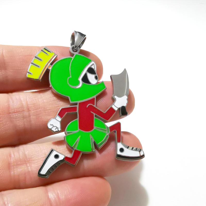 

Pendant Necklaces Mens Green Color Big 2'' Juggalo Marvin The Martian Stainless Steel ICP Hatchetman Necklace Ball Chain