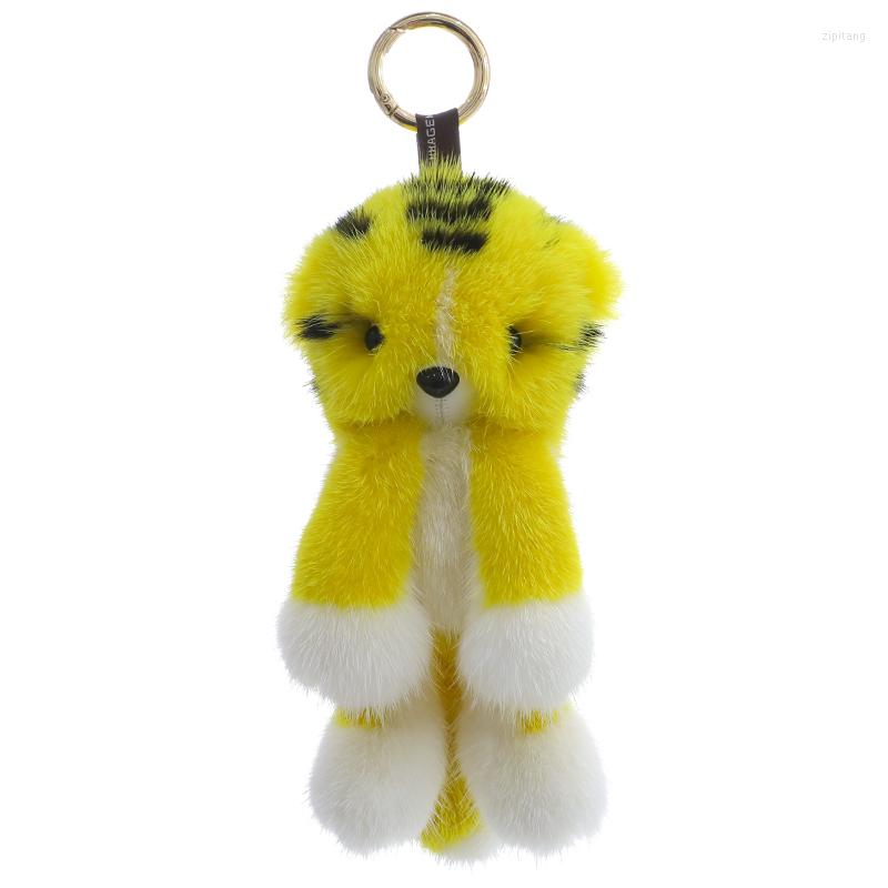 

Keychains Women Fashionable Real Fur Keychain Luxury Mink Tiger Toys Genuine