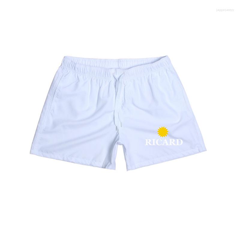

Men's Shorts Sun Printing Swimsuit Beach Quick Drying Trunks For Men Swimwear Sunga Boxer Briefs Ricard Print Board Fast Dry, White