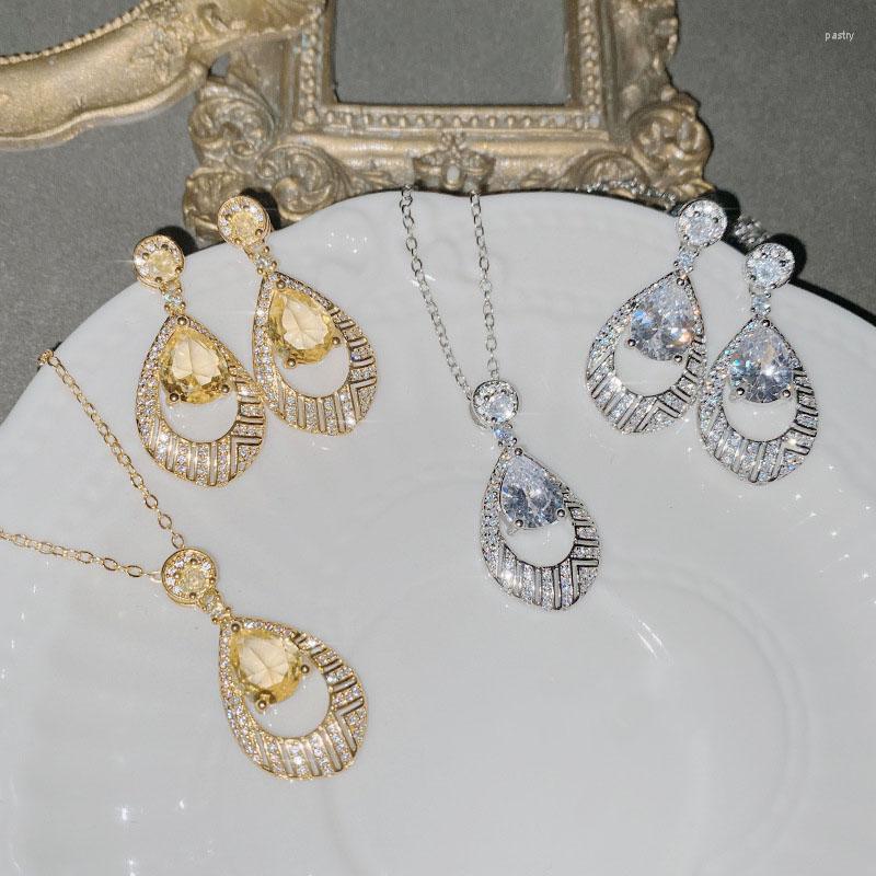 

Necklace Earrings Set Brillian Fashionable Temperament Cold Feng Shui Droplet Cut Out Cubic Zirconia Jewelry Women's Party High, Picture shown