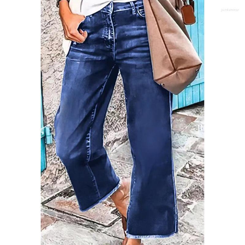 

Women' Jeans XS-4XL Autumn Female Flare School Girls Frayed Hem Cropped Denim Pants Plus Size, Bk