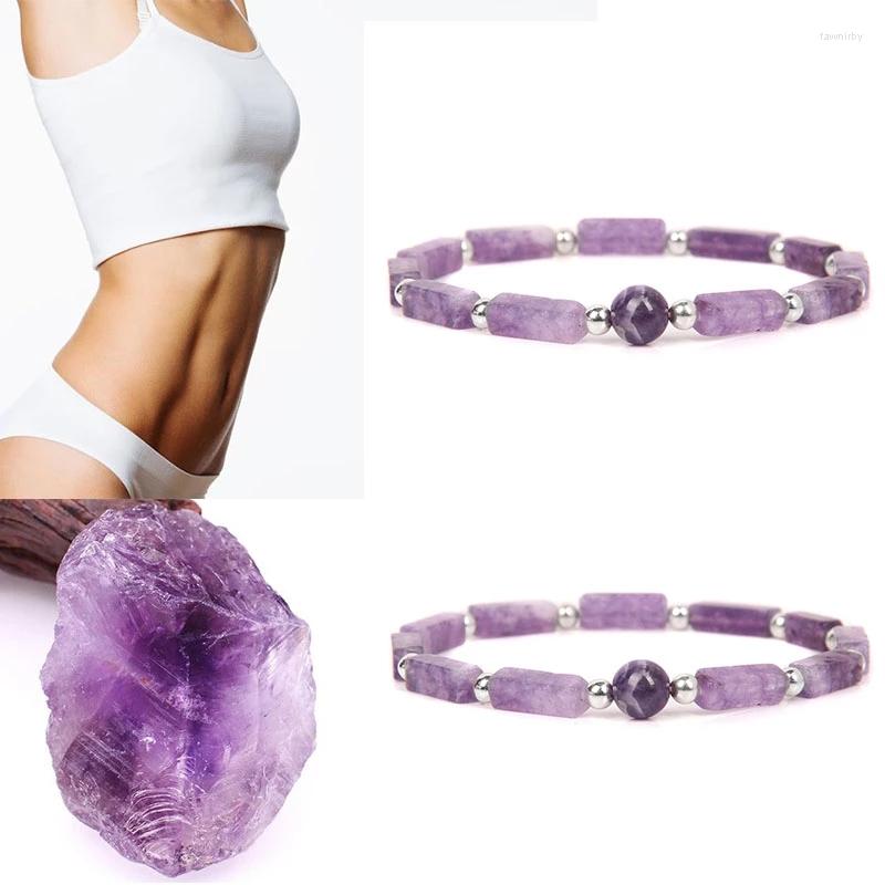 

Strand Natural Amethyst Rectangle Stone Bracelet Prayer Meditation Jewelry Stretch Ladies Men For Fatigue Relief Weight Loss