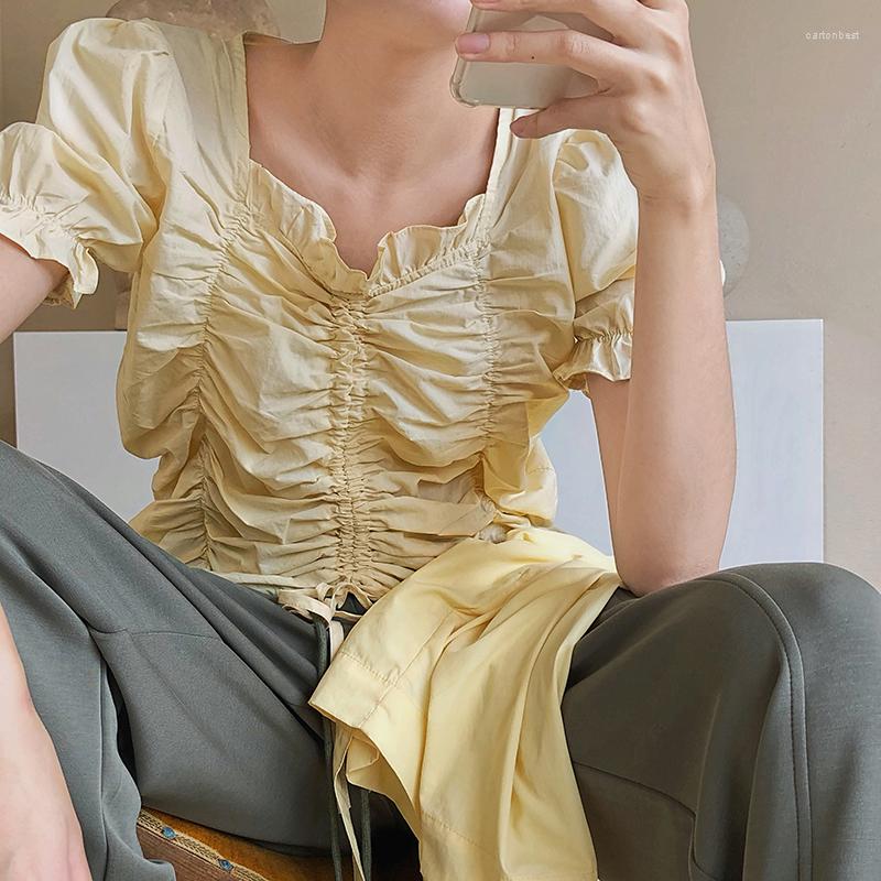 

Women' Blouses Crop Tops Women Summer Bubble Sleeve Shirts Lady Sexy Blusas Mujer De Moda 2023 Verano, Yellow