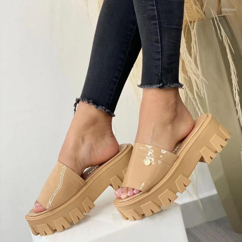 

Sandals 2023 Summer Brand Women Single Band Platform Black Nylon Chunky Wedges Slipper, Blue