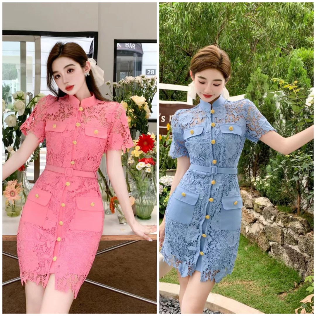 

Women's Casual Dresses Girl's Stand Collar Lace Silm Skirt Ladies Formal Dress Party, 2326