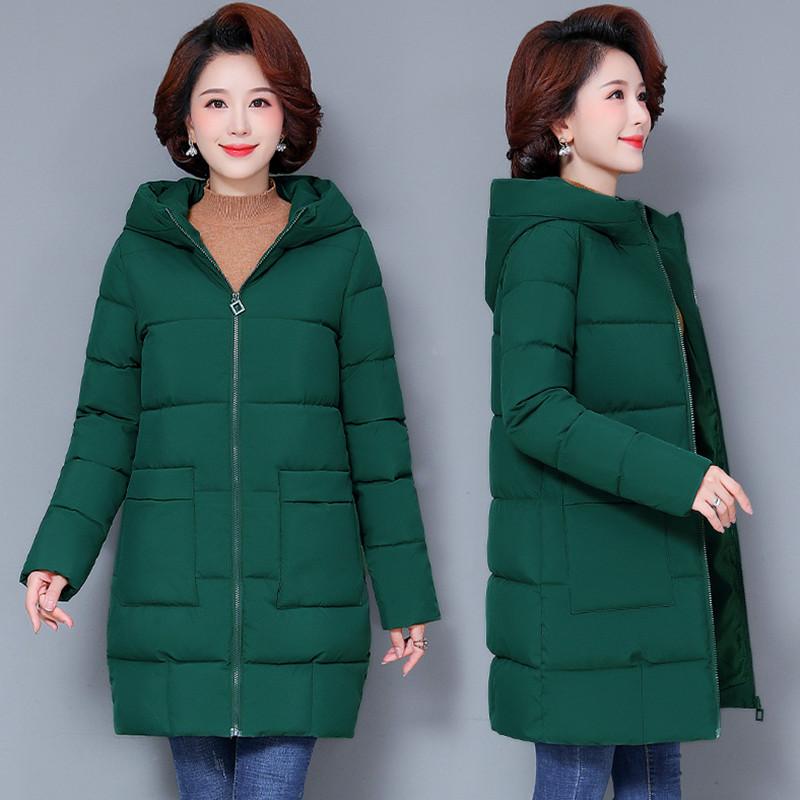 

Leather M5XL Plus Size Middle Aged Mother Down Padded Jacket New Hooded Thick Warm Cotton Parkas Women Winter Coat doudoune femme, Black