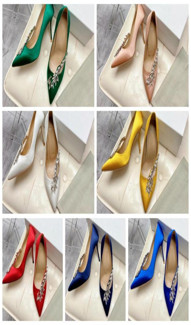 

2022 satin MB dress Shoes 6cm 8cm pointy Crystal diamond sandals pumps green pink black high heels Sequined Banquet stilettos shin6457034