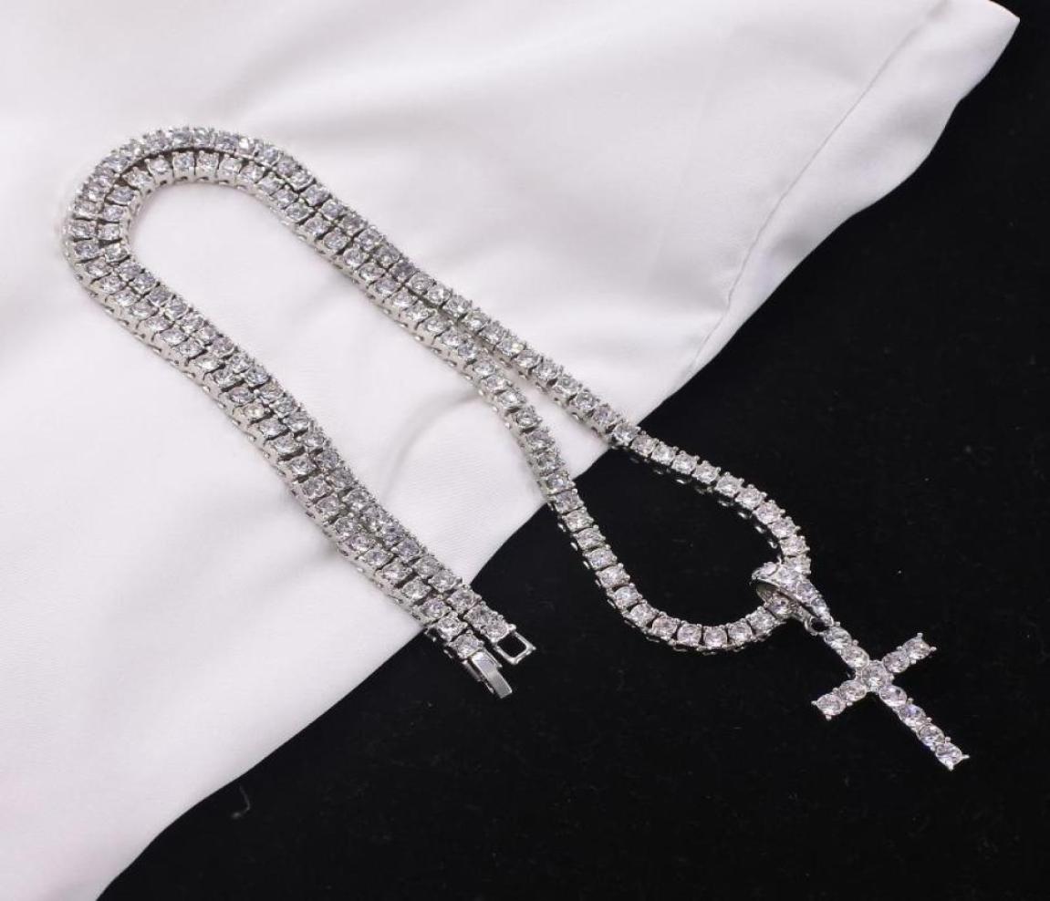 

Pendant Necklaces Men Women Hip Hop Cross Necklace With 55mm Zircon Tennis Chain Iced Out Bling HipHop Jewelry Fashion Gift1967984