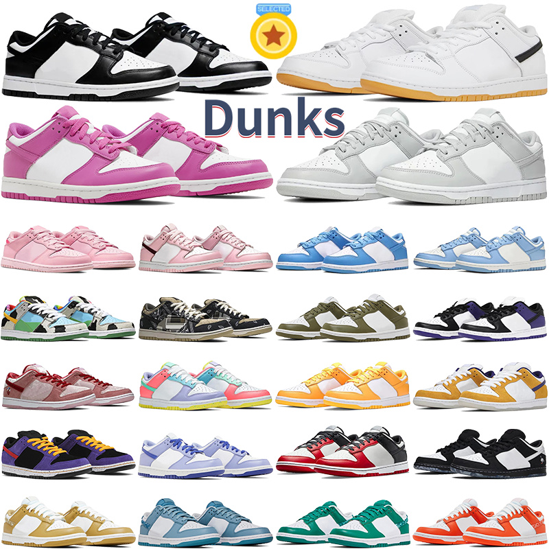 

dunks low retro casual shoes for men women sb flat sneakers White Black Panda Grey Fog Active Fuchsia UNC GS Pink Foam Chunky Dunky Brazil designer mens womens trainers, #32- light brown