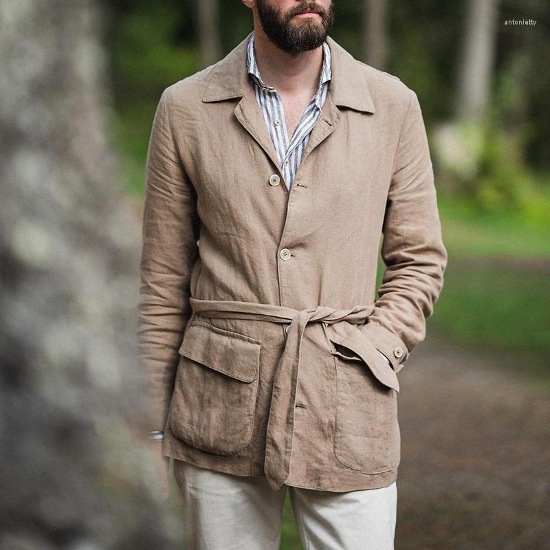 

Men' Jackets Men Autumn Solid Color Leisure Slim Fit Long Sleeve Coat Fashion Outerwear & Coats Lace-up Cardigan Tops, Khaki