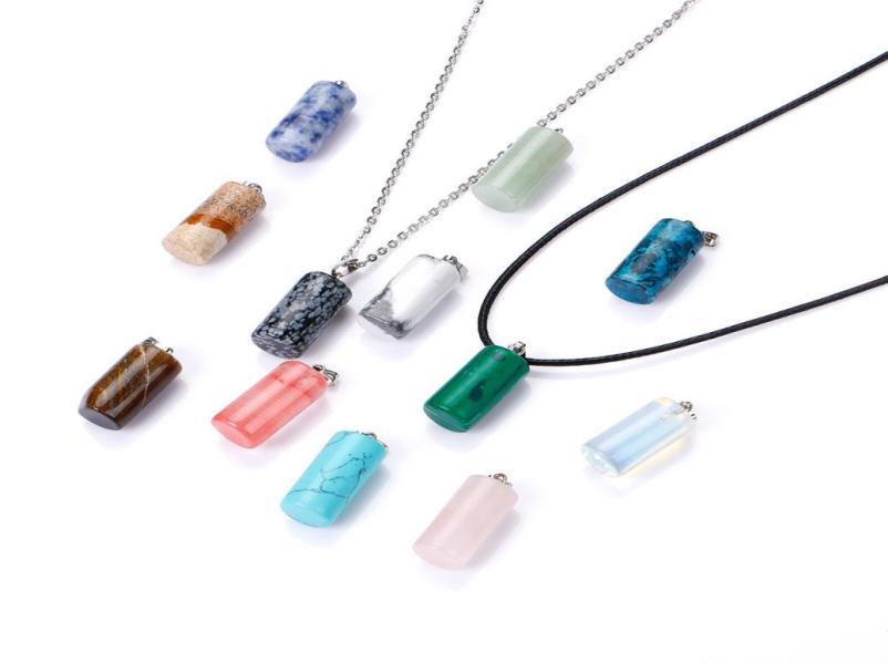 

Natural Crystal Rose Quartz Stone Pendant Cylinder Column Shape Necklace Chakra Healing Jewelry for Women Men7495916