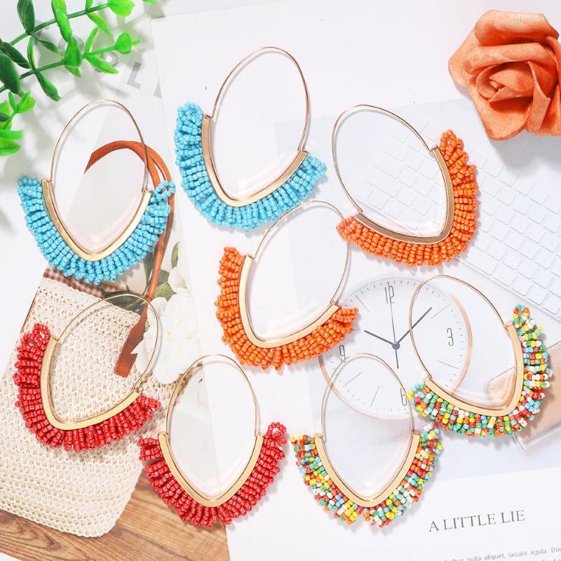 

Hoop Earrings Dvacaman Handmade Beaded Statement Gold Color Metal Bohemian 2023 Colorful Beads Wholesale Gifts