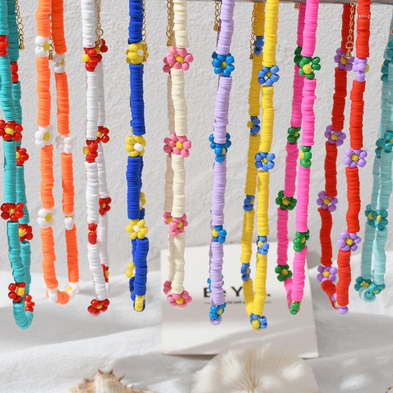 

Choker Contrasting Colors Summer Beach Flower Polymer Clay Necklace Soft Pottery Surfer Beads Collar Handmade Femme Jew