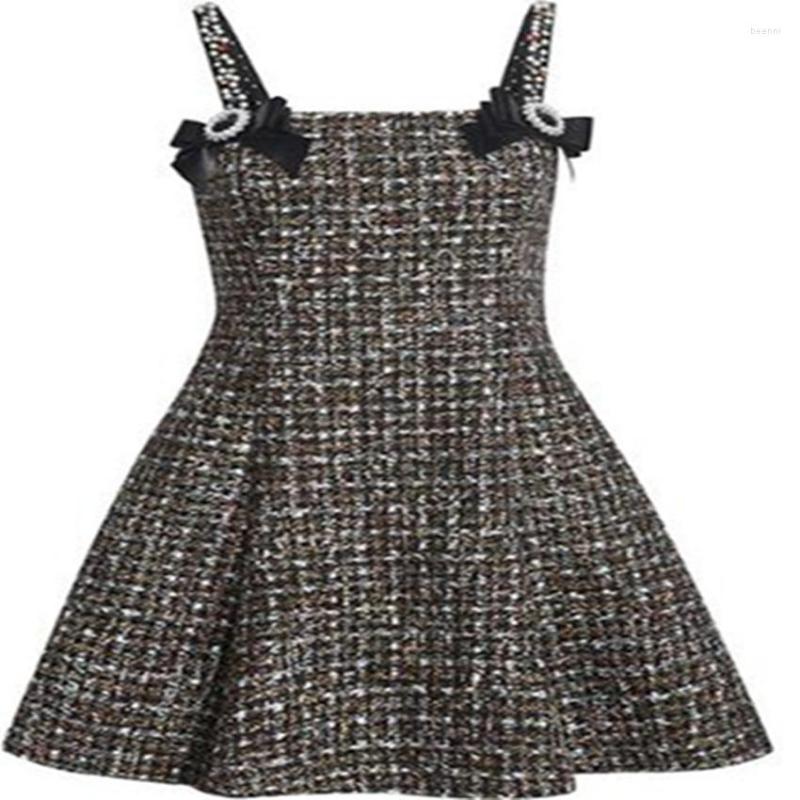 

Casual Dresses French Style Winter Samll Fragrance Houndstooth Stap Twees Dress Women Diamond Weave A-line Princess Party, As photo
