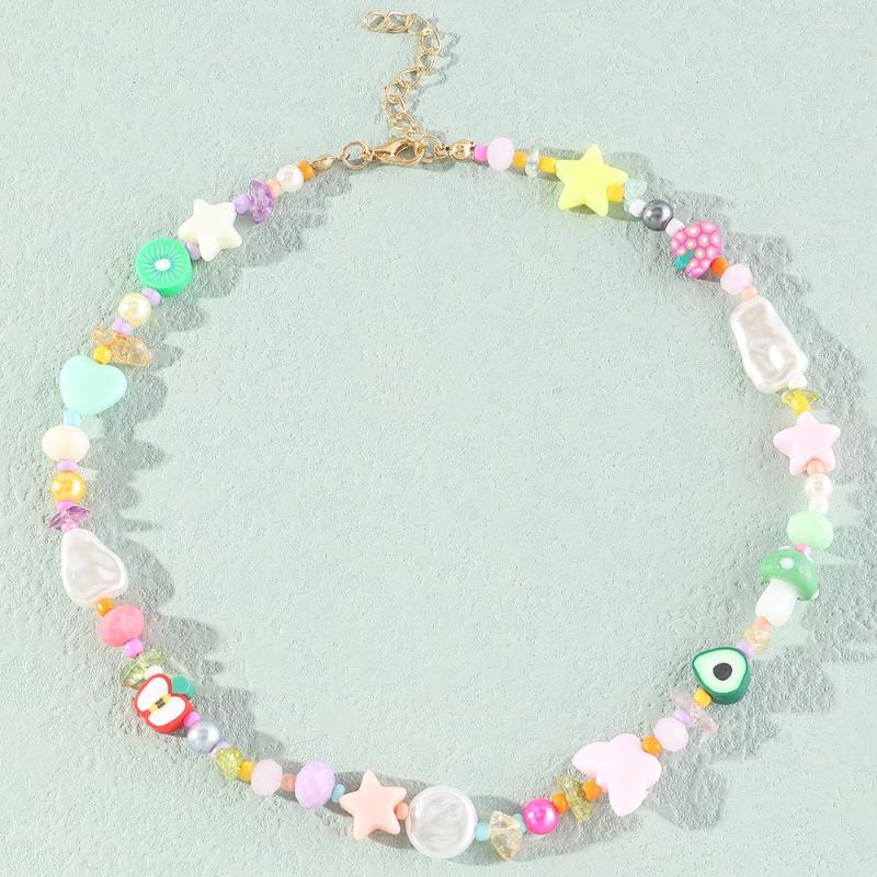 

Choker Internet Celebrity Sweet Fruit Polymer Clay Pearl Heart Beaded Necklace Female Creative Handmade