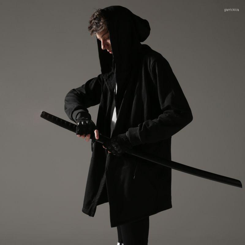 

Men' Trench Coats Pure Black Mid-length Coat Men' Dark Series Loose-fitting Hoodie Hip Hop Couple Cape, Gray