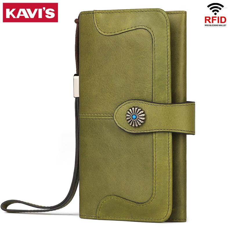 

Wallets KAVIS Rfid Genuine Leather Women Female Wallet Clutch Lady Long Walet Portomonee Luxury Girls Money Bag Magic Zipper Coin Purse, Green l