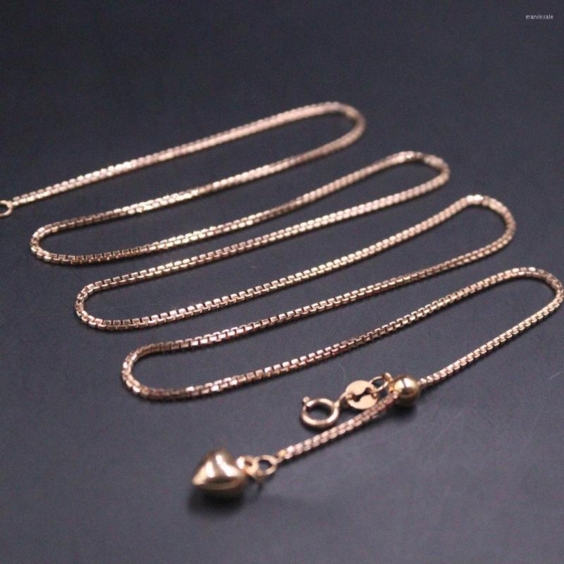 

Chains Real 18K Rose Gold Chain For Women 1mm Box Link Loving Heart Adjust Necklace 55cm/22inch Stamp Au750