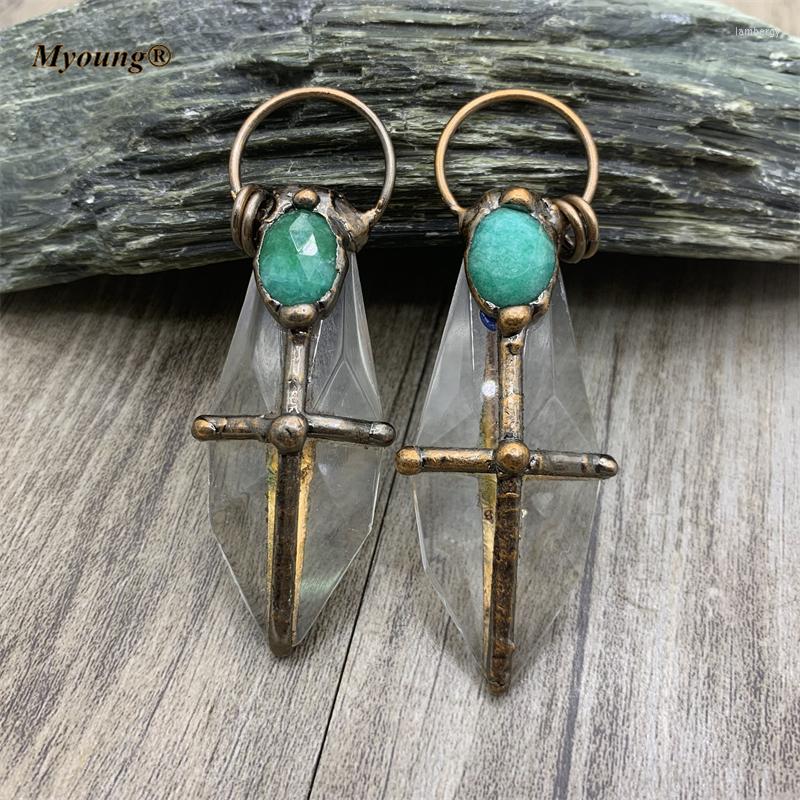 

Pendant Necklaces Faceted Glass Crystal Cross Necklace With Green Jades Bead Paved Vintage Boho Jewelry MY210647