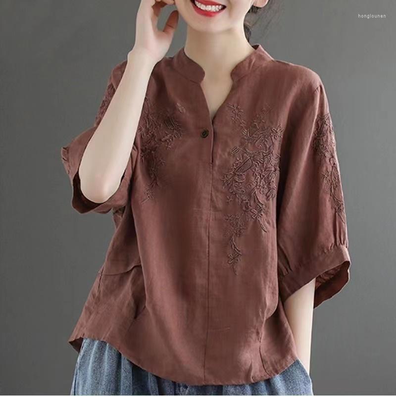 

Ethnic Clothing Summer Embroidery Elegant Vintage Cheongsam Hanfu Chinese Traditional Style Women Long Sleeve Female Top