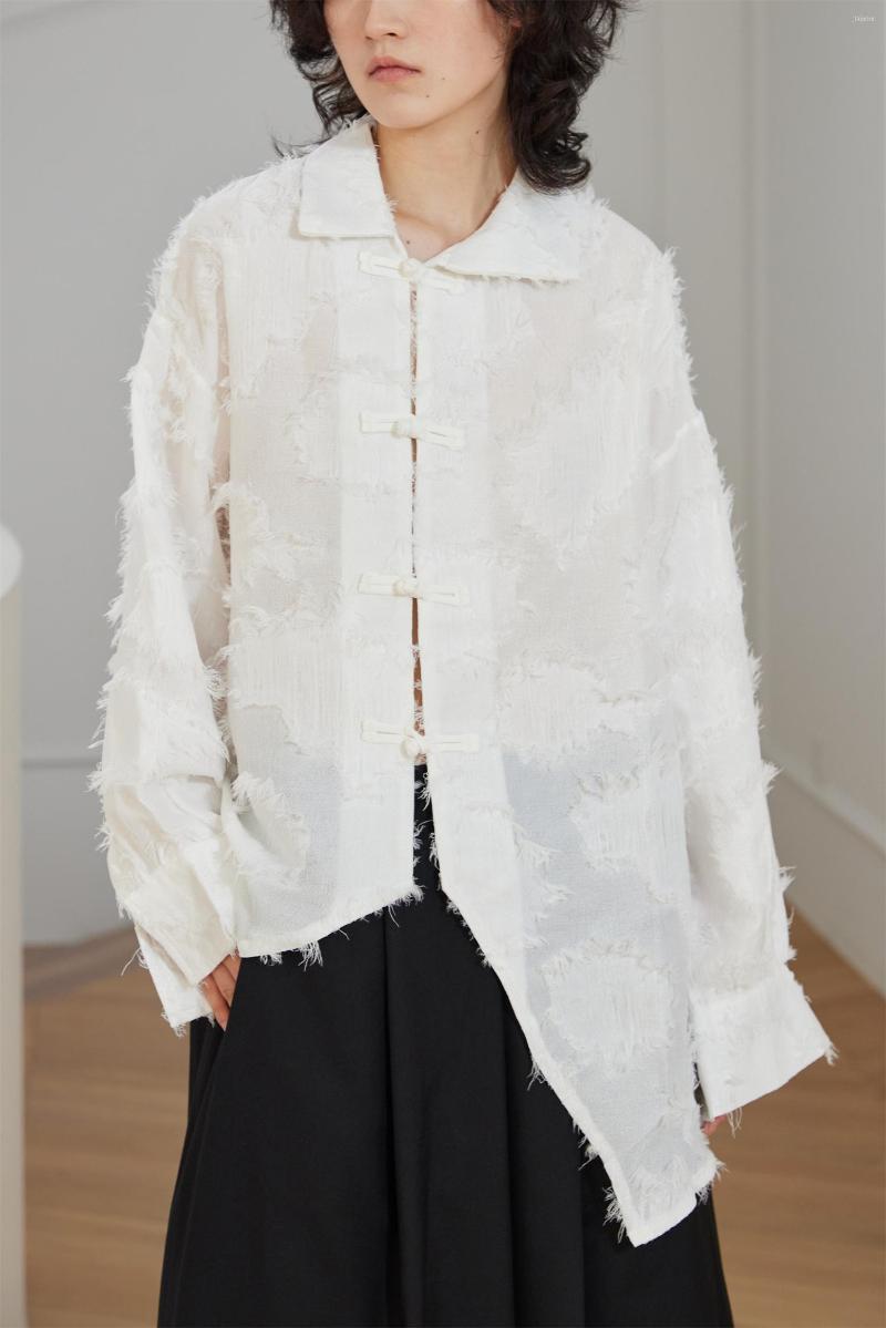 

Men's Casual Shirts 2023 Chinese Feather Fabric Asymmetric Button Shirt, Black