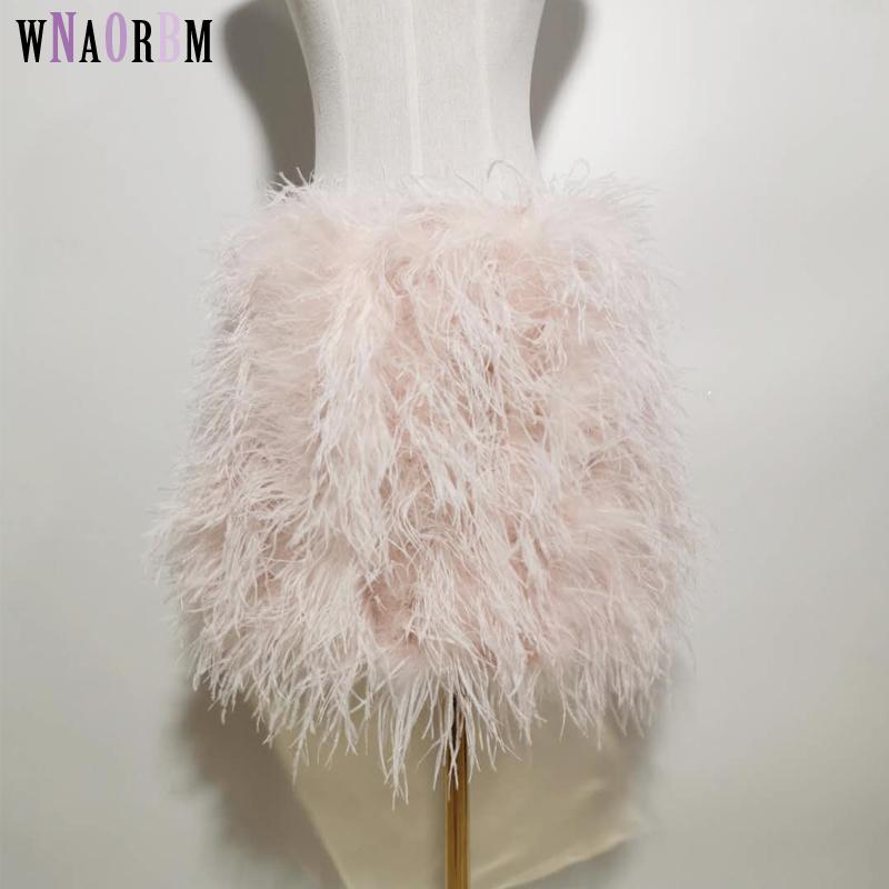 

Fur New style 100% natural ostrich hair Short skirt bra underwear women's fur coat real ostrich fur coat fur mini skirt Customizable, Light pink